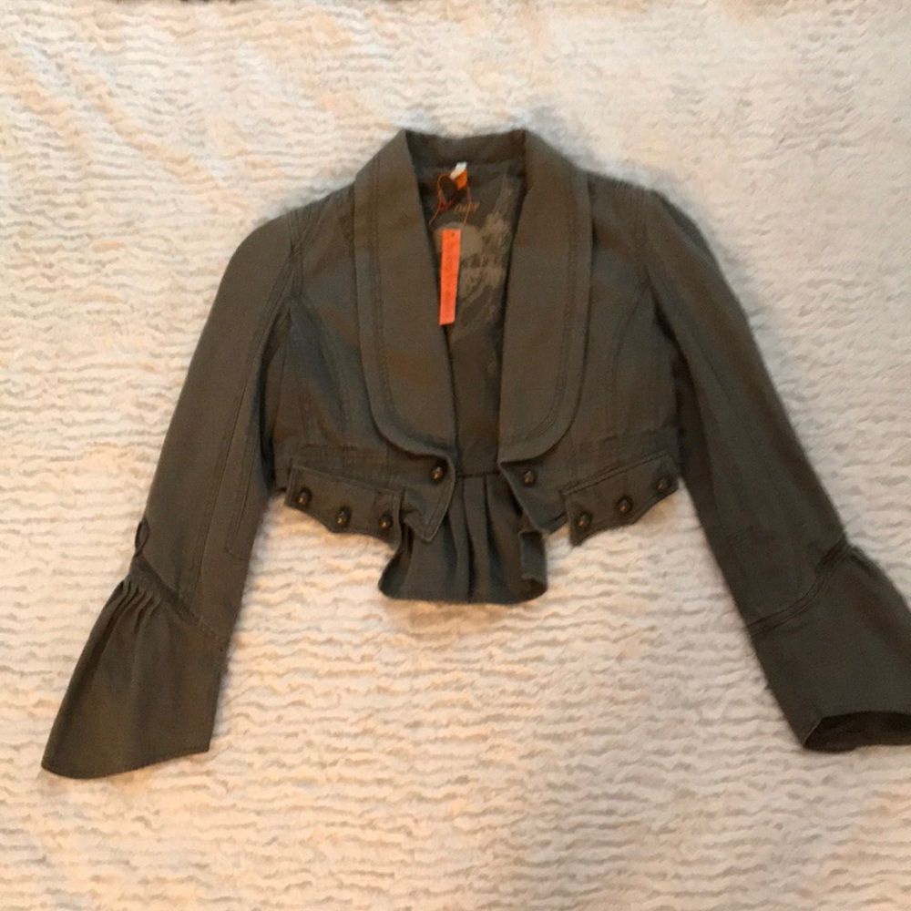 Cropped Khaki Green Denim Jacket